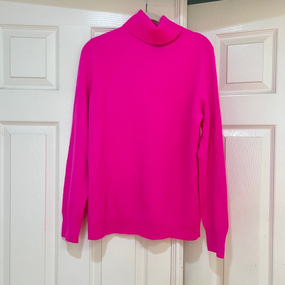 Talbots Hot Pink Long Sleeve Pure Cashmere Turtleneck Sweater Size Large Soft